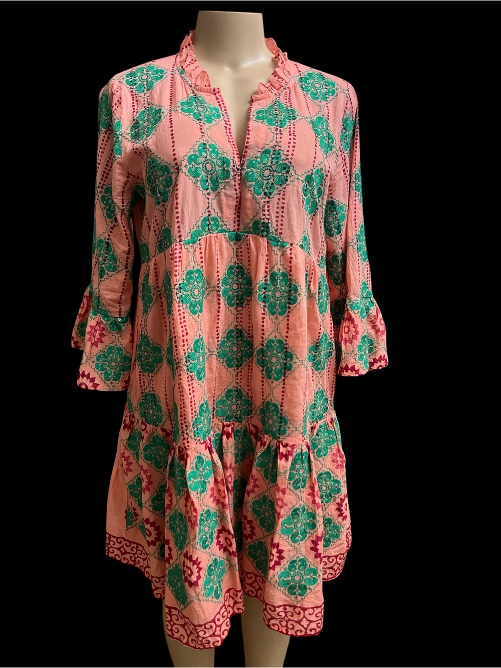 Oliphant peachy pink Tunic with Teal Medallion Print